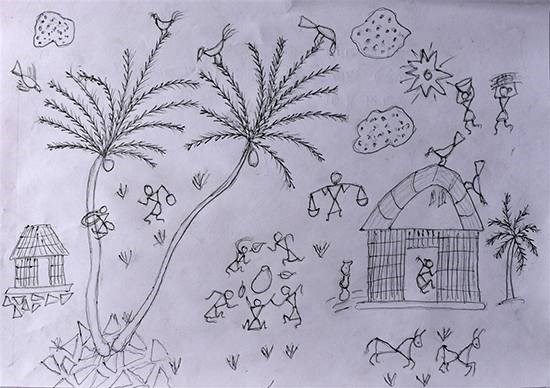 Warli Art 1, painting by Sameer Wangad