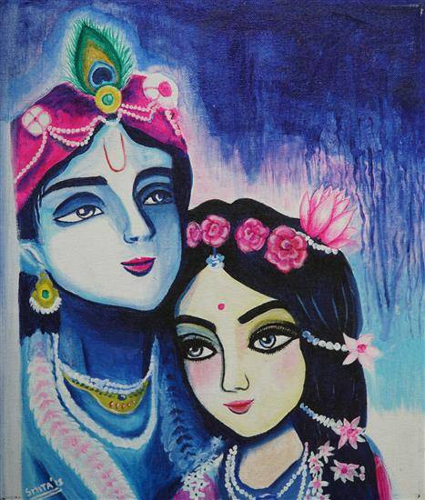 Radha Krishna Madhubani Painting Drawing by Shivkumar Yadav | Saatchi Art