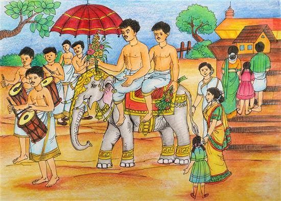 Traditional Festival of Kerala, painting by Bandita Mahanta