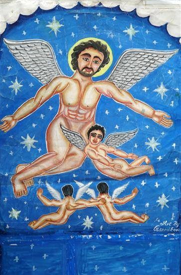 God & Angels, painting by Ganesh Subrahmanyam Evana