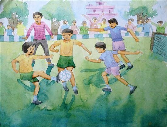 School Football Tournament Match, painting by Jayasree Majhi