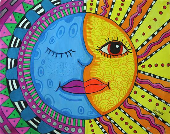 Painting  by Manali Bhagwat - Half Sun & Half Moon