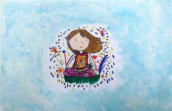 Girl with peace & quiet of the outdoor, painting by Aanya Chand