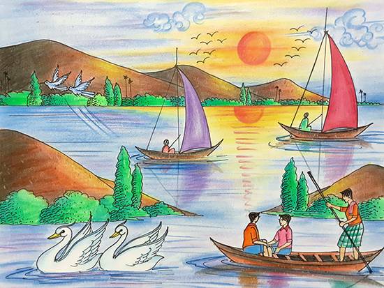 Painting  by Chinmay Mahanta - Sunset