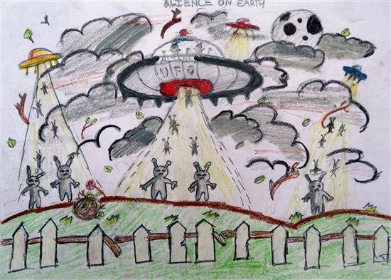 Aliens on Earth, painting by Dhyana Vadhel