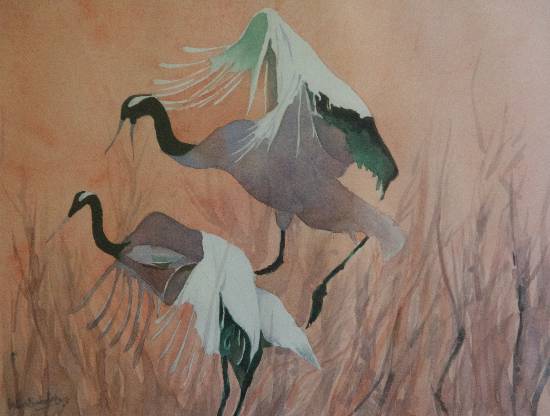 Cranes, painting by Vishnu Bhatwadekar