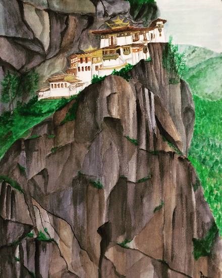 Formidable Tiger's nest, painting by Anjuli Minocha