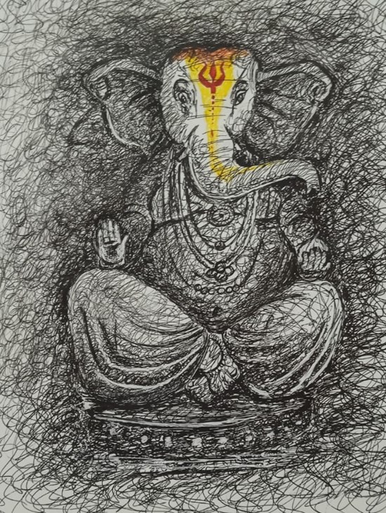 Ganpati Bappa drawing, painting by Avani Songire