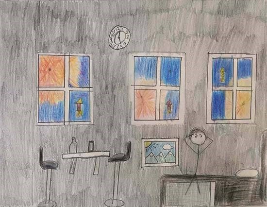 Kid depicting his reaction to Noise Pollution due, painting by Aarav Natekar