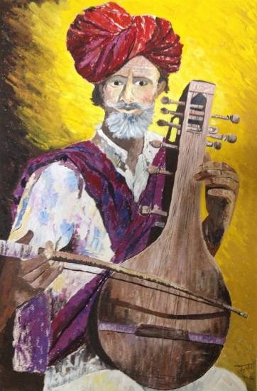 The Folk Singer, painting by Jyoti Sharma