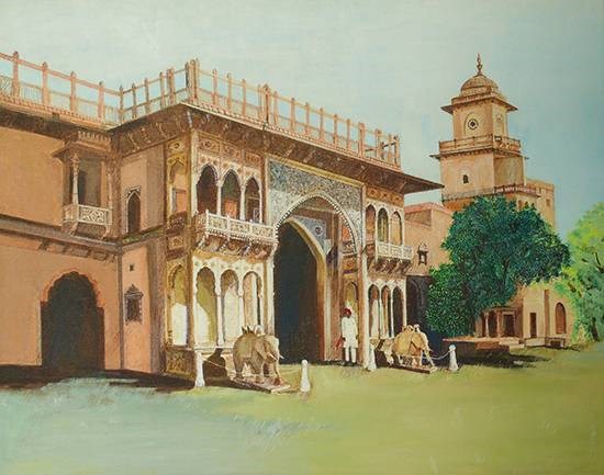 Jaipur palace entrance, painting by Sandhya Ketkar