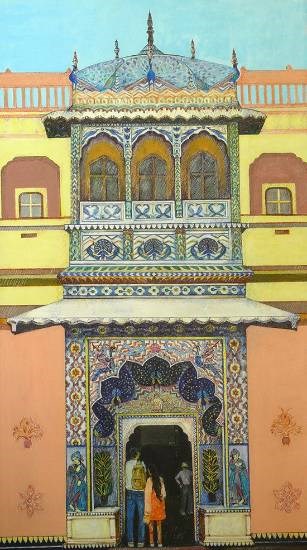 Mayur Gate in Jaipur Palace, painting by Sandhya Ketkar