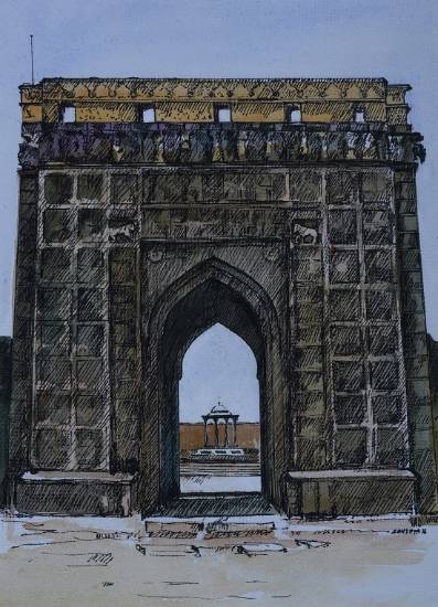 Raigad Sadar Entrance, Painting by Artist Sandhya Ketkar