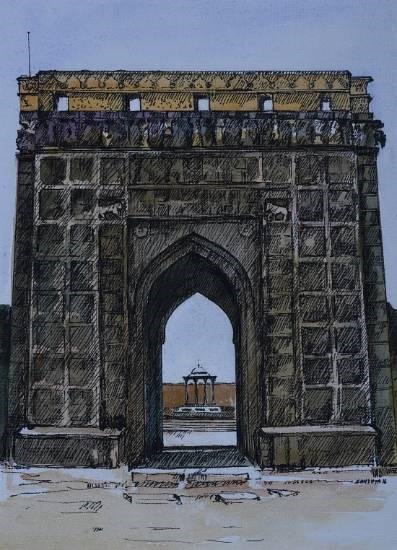 Raigad Sadar Entrance, painting by Sandhya Ketkar