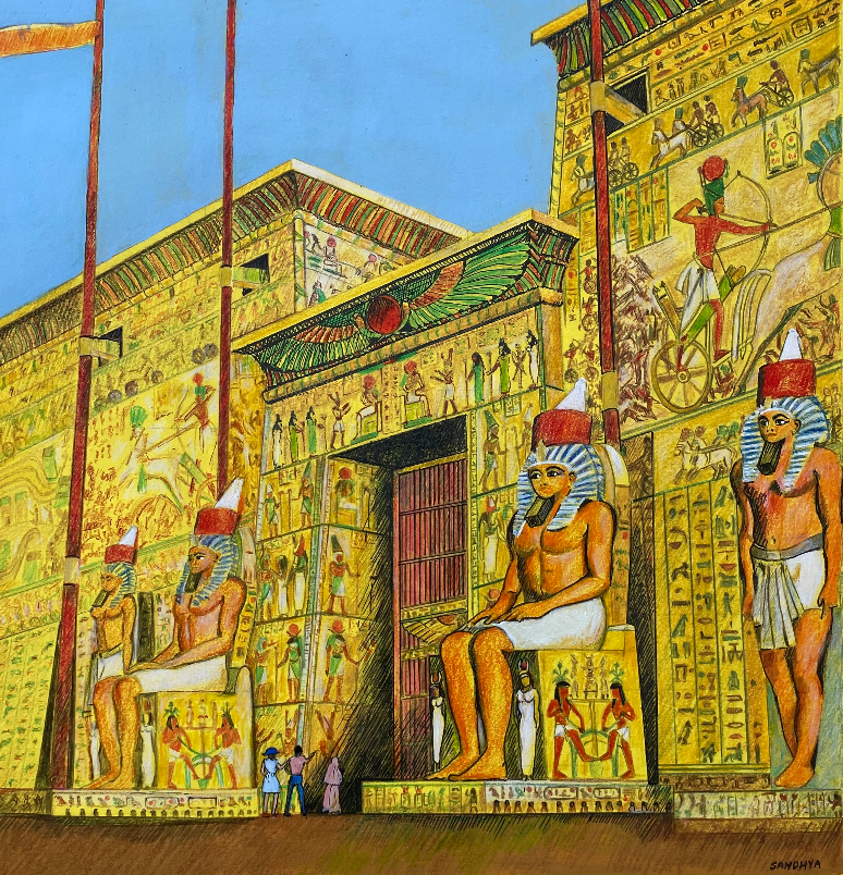 Egyptian temple pylon ( Entrance), Painting by Artist Sandhya Ketkar