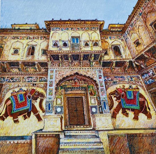 Shekhawati Haveli’s Entrance, painting by Sandhya Ketkar
