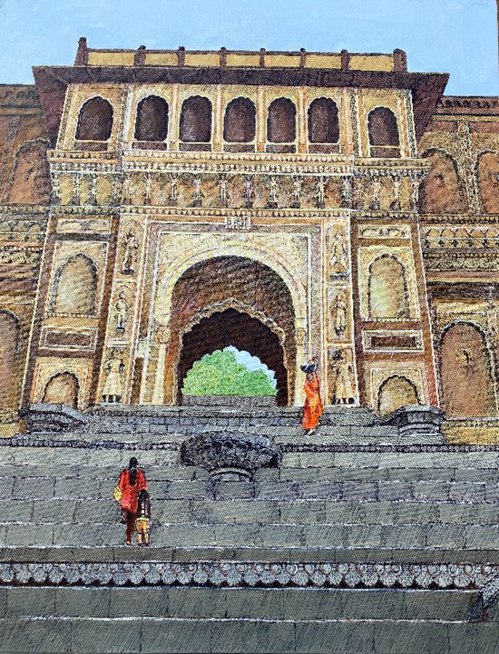 Maheshwar Ghat, painting by Sandhya Ketkar