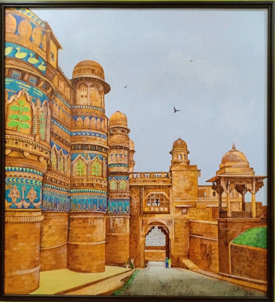 Gwalior fort gate, painting by Sandhya Ketkar