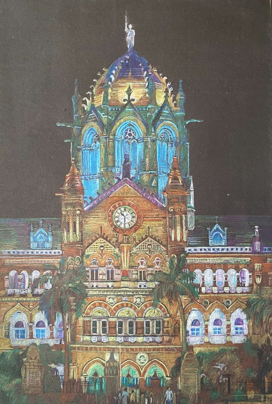 CSMT Terminus Entrance, painting by Sandhya Ketkar
