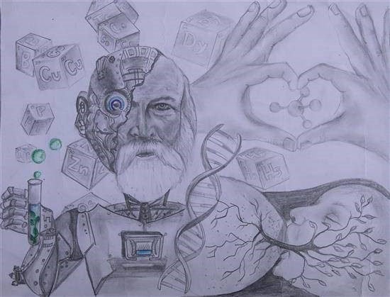 Robo - Mendeleev's Chemis 'Tree', painting by Aiswarya CJ