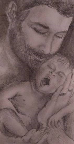 Most safest place - Dad's hands., painting by Aiswarya CJ