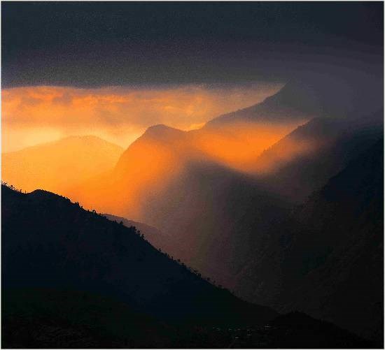 Sun rays near Sarahan, H. P., photograph by Ashok Dilwali
