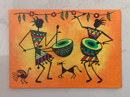 Warli Painting on Canvas, painting by Gauri Chaudhari