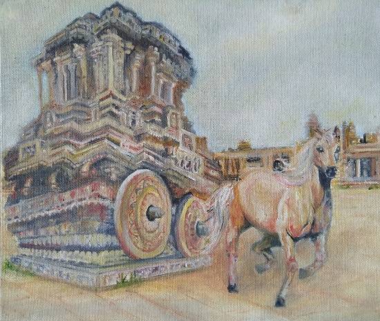 Painting  by Shraddha Virkar - The horse chariot of Hampi - group of monument