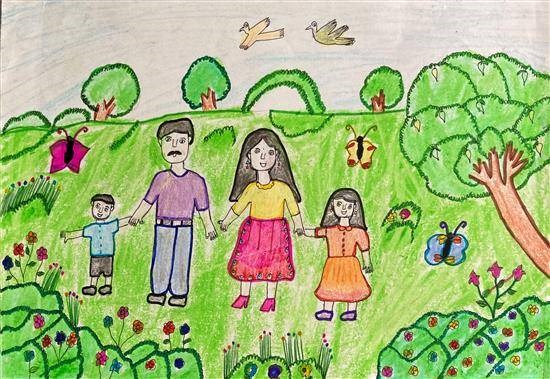Family in Garden, painting by Nisha Santosh Bujad