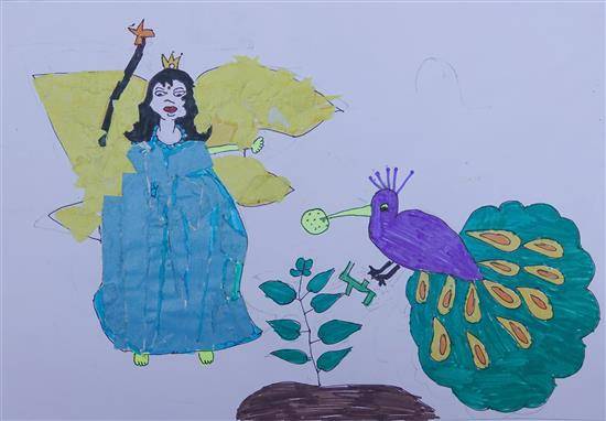 Painting  by Aasha Diwal Narale - Angel with Peacock