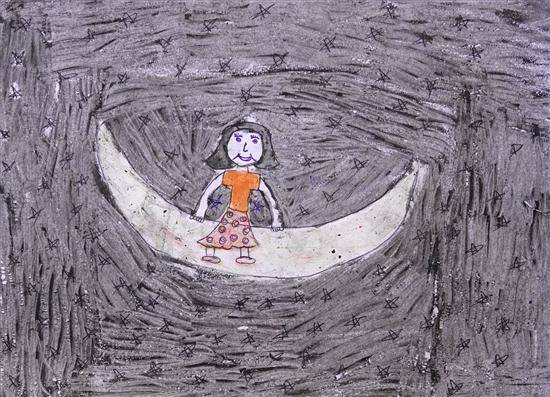 Painting  by Maheshwari Vivek Chaudhari - Girl on the Moon