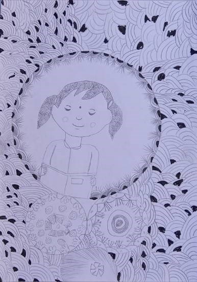 Girl - Doodle art, painting by Asuya Shailesh Nagare
