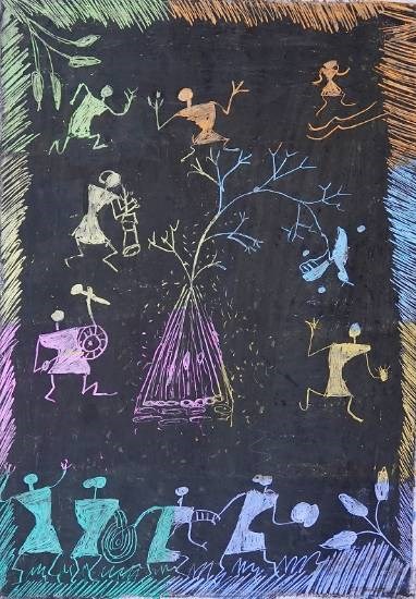 Holi Festival, painting by Mali Ankesh Bhiwa