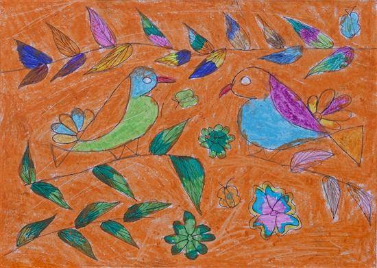 Painting  by Rohini Yashwant Karwat - Birds on Tree