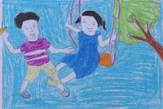 Children on Zulla, painting by Sanika Vilas Bhusara