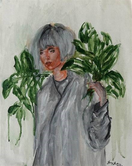 The Green Bow, painting by Shivangi Shubham