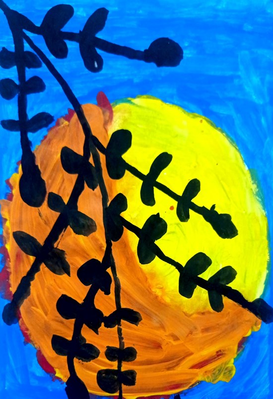Moon and Tree in Darkness, painting by Shubhankar Hrishikesh
