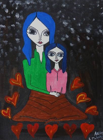 Mom & her little queen, painting by Mahathi Shanagala