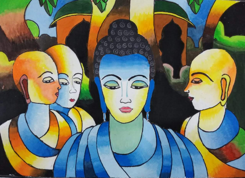 Painting  by Putrevu Bharadwaj - Buddha and His Followers