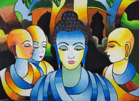 Buddha and His Followers, painting by Putrevu Bharadwaj