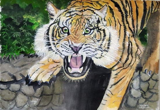 If You Rile A Tiger, He's Going To Show His Claws, painting by Tanushree Bhattacharya