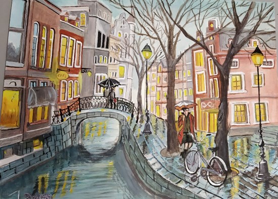 Evening Rain, painting by Tanushree Bhattacharya