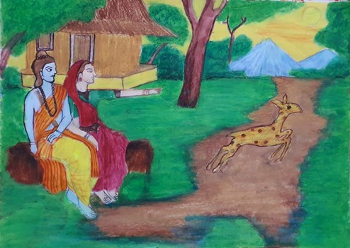 The Legend of the Goddess Sita and the Golden Deer Painting by Aanya Mahajan