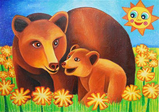 Painting  by Viara Pencheva - Mom and baby bears