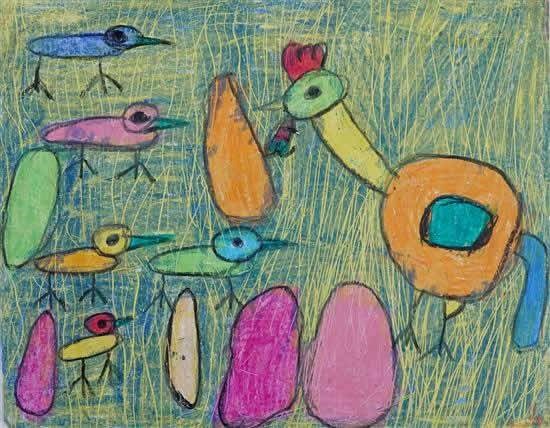 Hen Family, painting by Vraj Mujapara