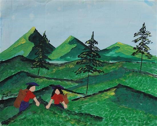 Tea estate, painting by Muskan Churiwal