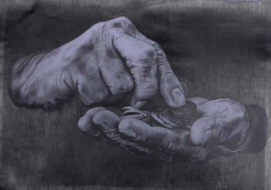 A penny saved is a penny earned, painting by Ashwani Rana