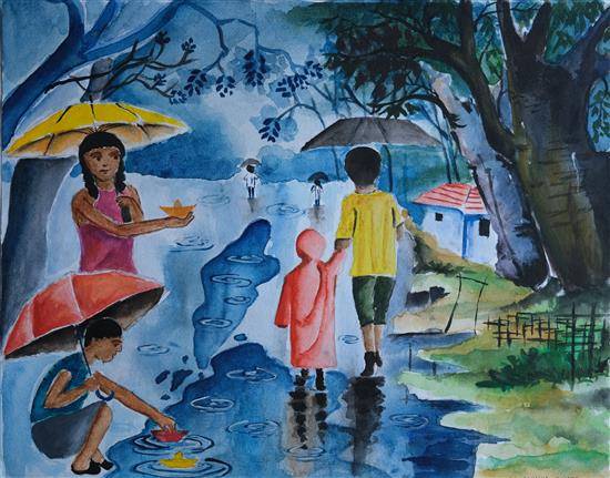 How to draw Rainy season drawing Easy | Rainy Day scenery Drawing-saigonsouth.com.vn