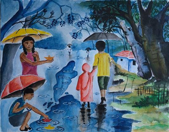 Rainy Day, painting by Sharannya Sahoo