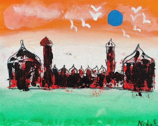 Painting  by Nihal Das - The red fort abstract